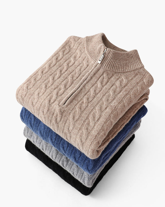 100% Cashmere Woven Half-Zip Hover Image