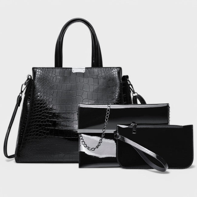 CASA - Elegant 3-piece Black Crocodile Leather Bag Set Hover Image