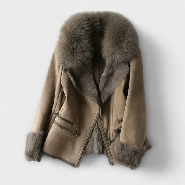 Sheepskin Coat with Fur Collar Hover Image