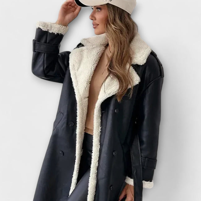 MARIA | Long classic jacket with fleece lining and teddy collar Main Image